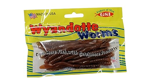 Wyandotte Worms - Multiple Colors - 20 Pk - for Walleye, Bass, Vertical Jigging in River, etc (Earth Worm #WDWEW-20P)