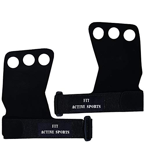 Fit Active Sports Gymnastics Grips 3 Hole Weight Lifting Gloves. Use for Workout, Wods, Cross Training, Weightlifting, Gym, Crossfit. Suits Women (Black, Small)