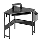 soges Escritorio Esquinero Pequeño con Estante de Almacenamiento, Escritorio para Ordenador con Soporte para Monitor, Estaciones de Trabajo para Ordenador, Mesa de Escritura