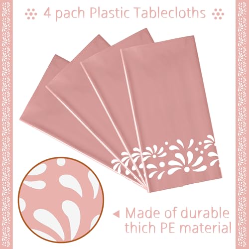 Image of Oudain 4 Pack Cielito Lindo Party Decoration Mexican Tablecloth Disposable Plastic Terracotta Mexican Cielito Lindo Baby Shower Table Decor Wedding Birthday Party Decorations(Floral,Pink)