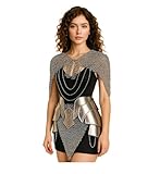 REDSKY TRADER Medieval Fantasy Chainmail Armor Set, Women's LARP Costume with Harness Top and Skirt, Silver and Black, Handmade for Cosplay