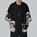 POPO PEA Mens Kimono Japanese Jacket Haori Yukata Cardigan Robe for Male Lightweight Seven-Quarter Sleeve Open Front, Black Waves, M