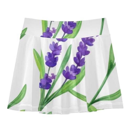 Preppy Athletic Shorts for Girls Skorts Toddlers Tennis Skirts Butterfly Skirt Lavender Flowers Green Leaves 4t