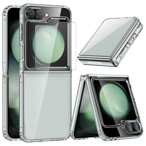 COPIKE Funda para Samsung Galaxy Z Flip 6/7 FE con Protector de Pantalla, Antiarañazos Delgada A Prueba de Golpes Antiamarilleamiento, Transparente
