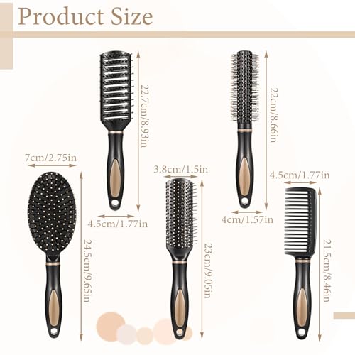 Heyu-Lotus 5 Packs Hair Brush Set, Paddle Brush Women Detangle Hair Brush - Image 2
