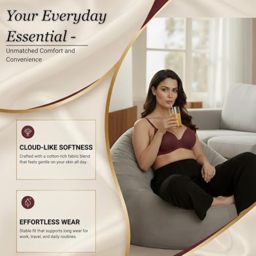 Image of Saforia Cuddlecot Cotton Padded T-Shirt Bra for Women | Wire-Free Full Coverage Bra | Breathable Soft Cotton Everyday Bra | Seamless Comfort Innerwear
