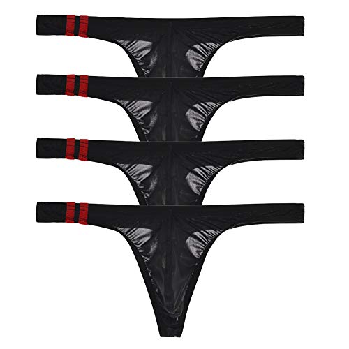 Zegoo Men's Ice Silk Pouch G-String Underwear Sexy Low Rise Bulge Thong Underwear 4Pack #TOP20