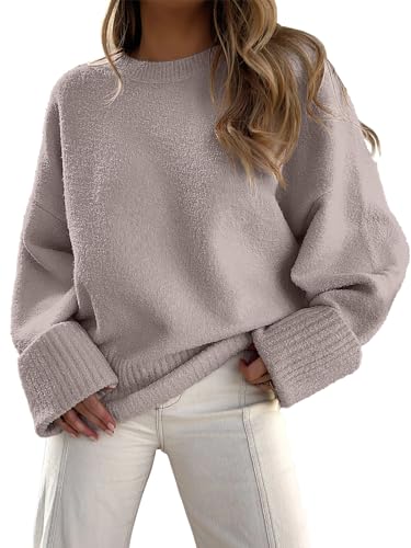 Prinbara Womens Oversized Sweater Crewneck Long Sleeve Fuzzy Knit Chunky Warm Pullover Sweaters Top 2025 Winter Trendy Outfit