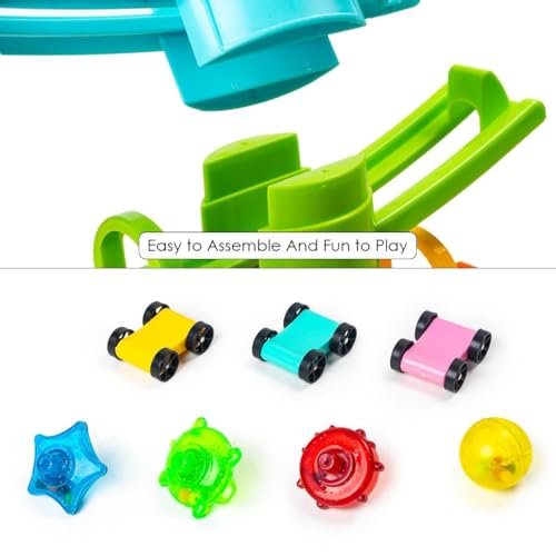 Image of Ratna's 3 in 1 Thunder Racer Track Car Ramp 5 Layer Ball Drop & Roll Swirling Tower Toys for Baby and Toddler | Stack, Drop & Go Ramp Toy Set Includes 3 Cars, 3 Sliders & 1 Ball