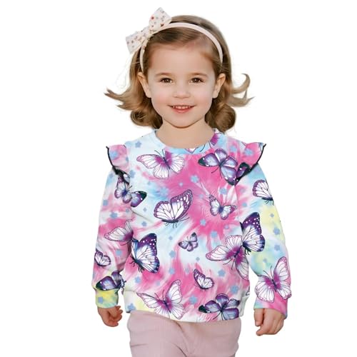 Toddler Girls Pullover Sweatshirts Cute Ruffle Long Sleeve Tops Crew Neck Fall Outfits Age 1-8 Years