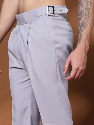 Image of Mens Beige Gurkha Pants with Classic Buckle Closure Premium Casual Bell Bottom Trousers for Men High Waist Pleated Formal & Casual Wear Pant Stylish Retro Flared Bottom Pant