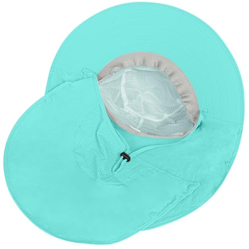 Image of Rosoz Sun Hat for Men Women with Neck Flap,Wide Brim UPF50+ Fishing Hat with Detachable Face Cover Outdoor Sun Protection Hat