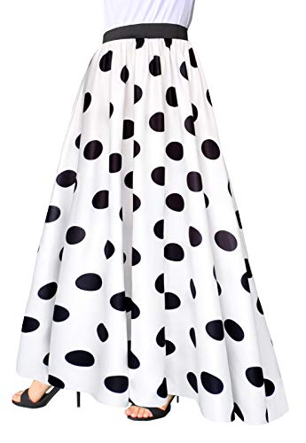 Sinono Women's Chiffon Stripe Maxi Skirt High Waist Mopping Floor Skirts (XXX-Large, White Dot)