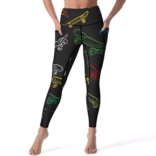 Leggings pour fitness gym et jogging S imprimé planche à roulettes de couleur