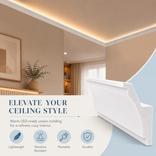 Image of moonoom 10 Pack 39 Ft Ceiling Crown Molding Trim, High Impact Ceiling Decorative Moulding, Room Top Light Strip Crown Molding for Ambient Home Bedroom Living Room Lighting (Style A)