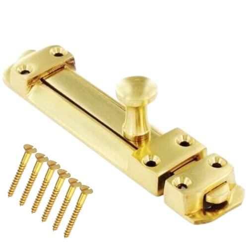Image of 8 Inch Flat Door Bolts Brass Plated Bolt Door Latches Tower Bolt Sliding Lock Flat Slide Safety Door Barrel Bolt with Screws Pack of 1.
