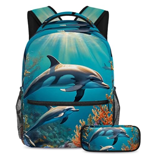 Sac à dos dauphin et trousse ergonomique pour ranger toutes les fournitures