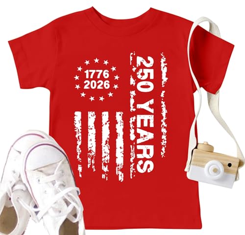 Image of CAZYCHILD Kids 250 Anniversary USA Shirts 250 Year American Flag Tshirt Boys and Girls Happy 250th Tee 4th of July Tops