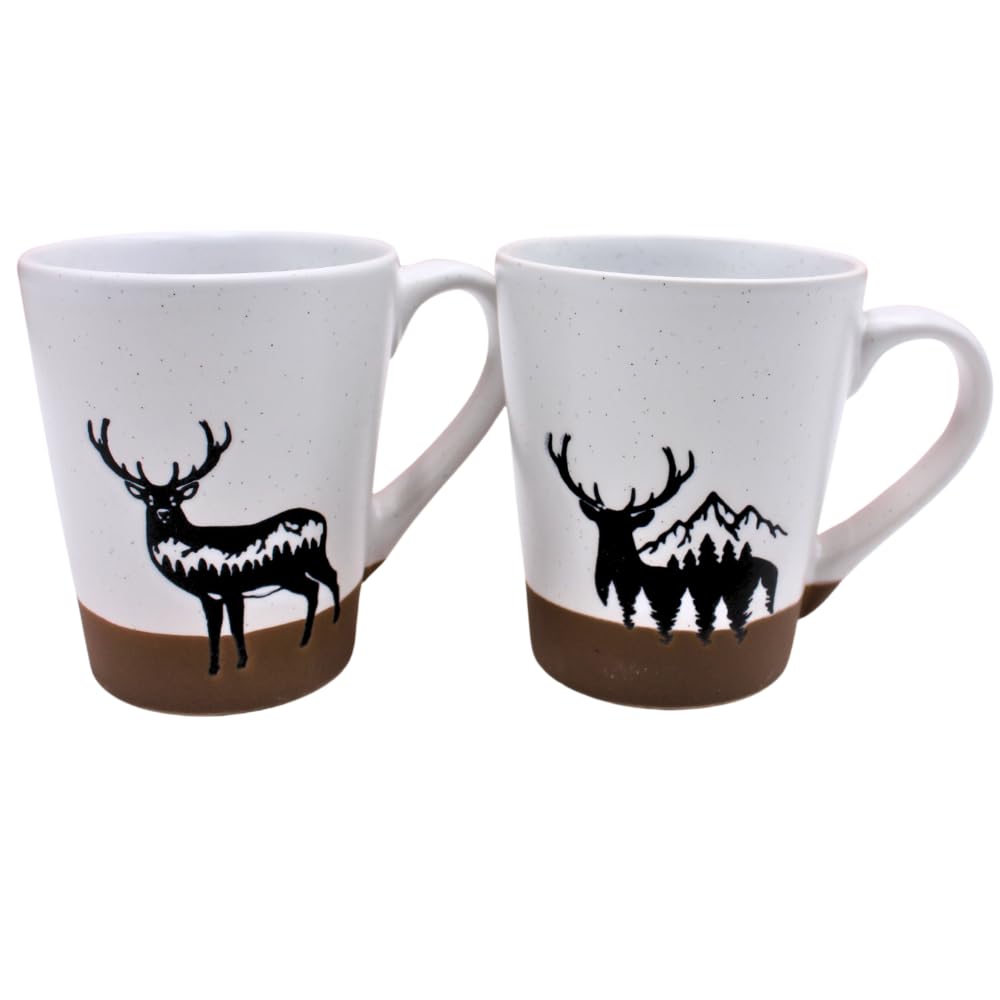 Dekohelden24 Set of 2 Coffee Mugs, Mulled Wine Mugs, Stoneware Drinking Cups, Size (L x W x H) Approx. 12 x 9 x 10 cm, Capacity 360 ml per Cup, Moose Black/White, 10 cm