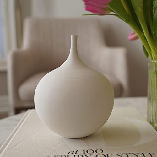 Casa Di Gio White Ceramic Vase 7.5” Handcrafted Vase For Home Decor | Minimalist Style Decoration Vase For Anywhere In The Home | H 7.5” X W 5.5” #TOP24