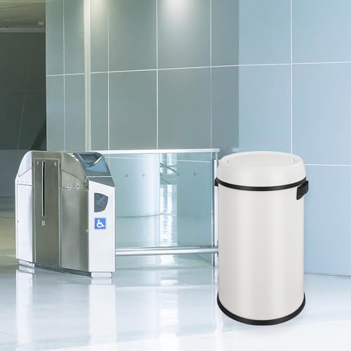 Caneca de basura metálica blanca 65 L con tapa abatible miniatura 7