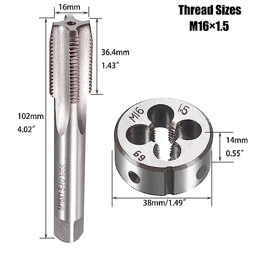 Saipor M16 X 1.5 Metric Tap and Die Set M16 X 1.5mm HSS Straight Fluted Machine Thread Right Hand Screw Tap and Round Threading Die 4 Saipor M16 X 1.5 Metric Tap and Die Set M16 X 1.5mm HSS Straight Fluted Machine Thread Right Hand Screw Tap and Round Threading Die - Image 4