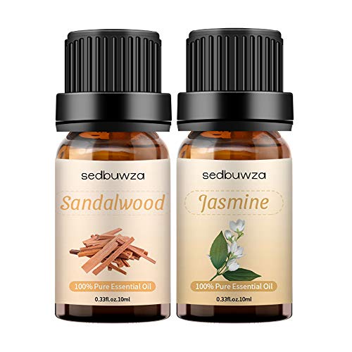Sedbuwza 2 Pack Jasmine Sandalwood Essential Oil Set Organic Therapeutic Grade 100% Pure Aromatherapy Gift Oils for Massage
