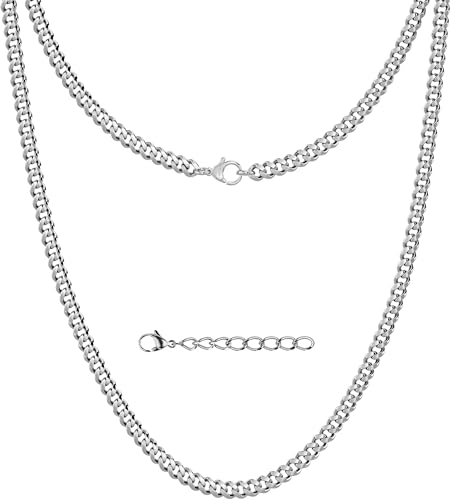 Silvadore Silver Chain Mens Necklace (2/4/6mm) - Stainless Steel Cuban Link Curb Chain (925 Silver Plated) - Non‑Tarnish & Waterproof Jewellery - GIFT-READY Packaging - (18/20/22/24 Inch)