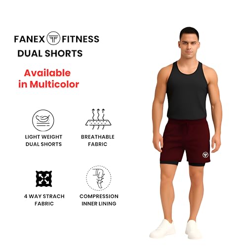 Image of Men's 2 in 1 Active Dual Shorts with Inner Tights Layer & Compression Liner, Double Layer Athletic Short for Running, Gym & Sports