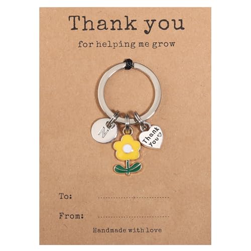 Image of GINAZL Teacher Appreciation Gifts in Bulk Flower Intial Keychain Teacher personalized gifts
