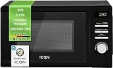 ICQN Mikrowelle, Solo-Mikrowelle, 20 L, 700 W, 5 Leistungsstufen, 8 Automatikprogramme, Gewicht und zeitgesteuerte Auftauen, Kindersicherung, Glasdrehteller (25,5 cm), Schwarz