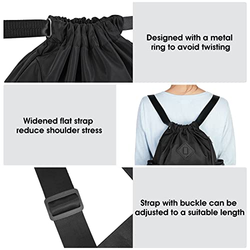 WANDF Drawstring Backpack Sports Gym Bag with Shoes Compartment, Water-Resistant String Backpack Cinch for Women Men (Black,Medium) - Image 3