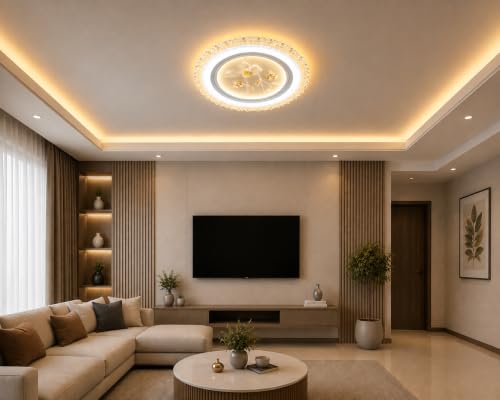 Image of FILLISKA Aluminium Luxurious 3 in 1 Led Ceiling /Wall Chandelier Light with 3 Step Colour Changing Function (Acrylic White-617-3R)