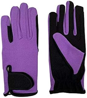 AFE Ladies Horse Riding Gloves Track Fabric Gloves Synthetic Leather Equestrian Black Stretch Fabric Pink Purple Lilac (Lilac, Medium)