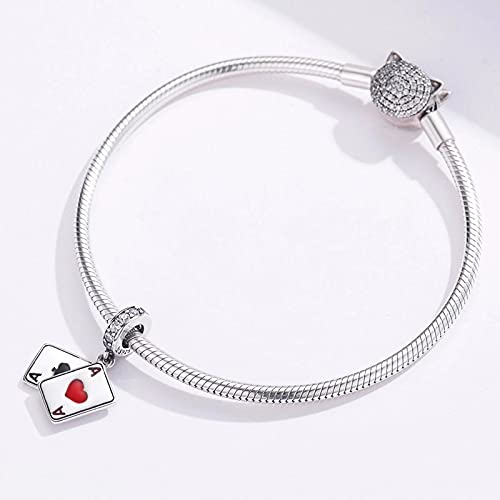 925 Sterling Silver Playing Card Charms for Bracelets Necklace, Poker Ace of Hearts Spades Lucky Pendant Dangle Charms Bracelet for Women4
