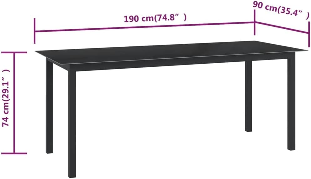 Patio Table,Outdoor Dining Table,Outdoor Coffee Table,Outdoor Patio Furniture,Bistro Table,Balcony Table,Rectangle Table,for Garden,Backyard,Deck,Porch,Black 59.1"x35.4"x29.1" Aluminum and Glass