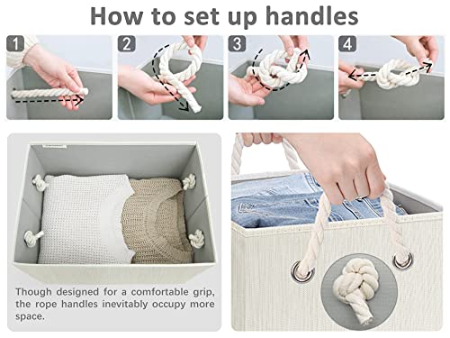 Storageworks 32L Storage Baskets For Organizing, Foldable Storage Baskets For Shelves, Fabric Storage Bins With Handles, Beige, White & Ivory, 3-Pack #TOP2