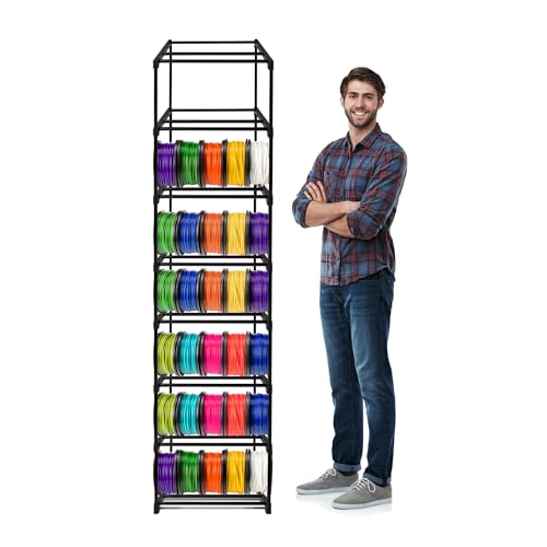 GRETJOB 8-Tier 3D Printer Filament Storage Rack – Heavy-Duty Metal Spool Holder, Holds 50 Filament Rolls, Modular Shelve