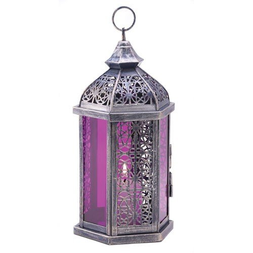 MalibuCreations Ironwork Purple Glass Lantern