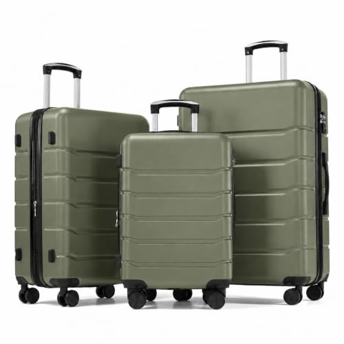 HealSmart Hardside Expandable Carry On Luggage, Lightweight ABS Hardshell Suitcase with Spinner Wheels & TSA Lock, Olive Green, 3-Piece Set (20/24/28)