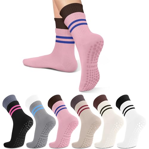 Image of 6 Pairs Pilates Socks with Grips for Women - Non Slip Yoga, Barre, Grippy Socks for Pilates Reformer, Barre & Home Workout