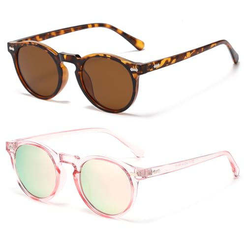 Image of JOVAKIT Vintage Kids Polarized Sunglasses for Girls Boys Age 2-9, Round Sun Glasses for Children UV400 Protection