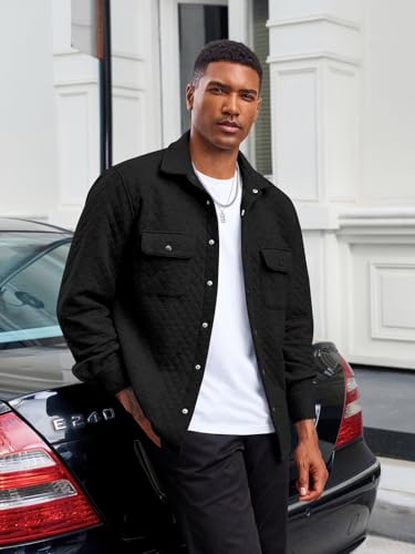 Yousify Mens Casual Shirt Jacket Long Sleeve Button Down Fall Shacket Lightweight Quilted Jackets with Pockets2