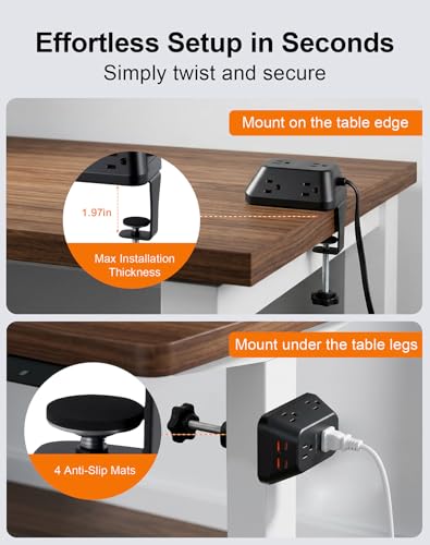 Regleta de Escritorio con Abrazadera VOGVAMSIN, 6 Tomas AC, 2 USB-C y 2 USB-A, Protección contra Sobretensiones 1440J, Cable de 10 pies miniatura 3