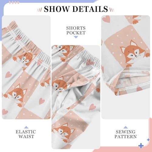 Fox Plaid Print with Love Boys Long Pants Soft Trousers Elastic Waist Kids Lounge Bottoms with Pockets S-XL4