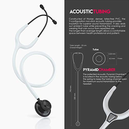 Image of MDF Instruments, Acoustica Lightweight Stethoscope for Doctors, Nurses, Students, Home Health Use, Adult, Dual Head, White Tube, Black Chestpiece-Headset, MDF747XPBO29 | Dual Head, rotating chestpiece, Lifetime warranty, Free-Parts-for-Life, Latex-free, For doctors, nurses, students home health