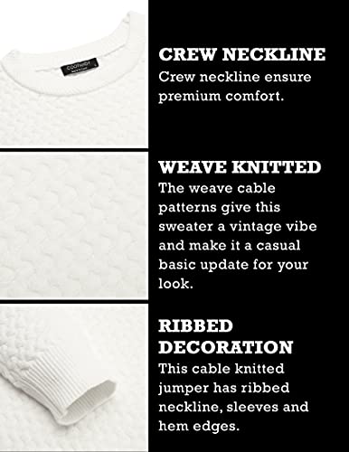 Coofandy Men's White Sweater Cable Knitted Sweater Muscle Fitted Sweaters Crew Neck Pullover Knitwear White Xxl #TOP4