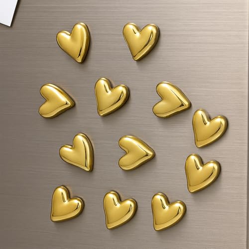 Image of Nostrae by Ekhasa Golden Heart Cute Fridge Magnets Set of 12 | Fridge Magnet Refrigerator Stylish | Kitchen Fridge Decoration Items | Mini Gifts