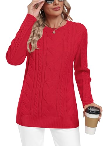 Jouica Women's Fall Fashion 2025 Cable Knit Crewneck Sweater Long Sleeve Cozy Winter Pullover Sweater3