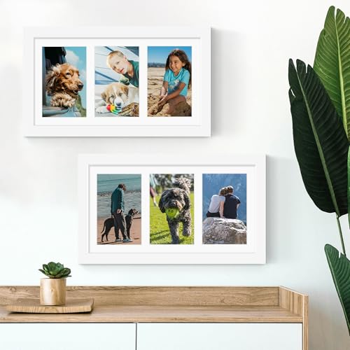 Image of DUENPY 8x14 Collage Picture Frame 4x6 Collage Picture Frame Displays Three 4x6 inch Photos or 8x14 (Without Mat) for Available Horizontal Wall Mounting Display and Vertical White